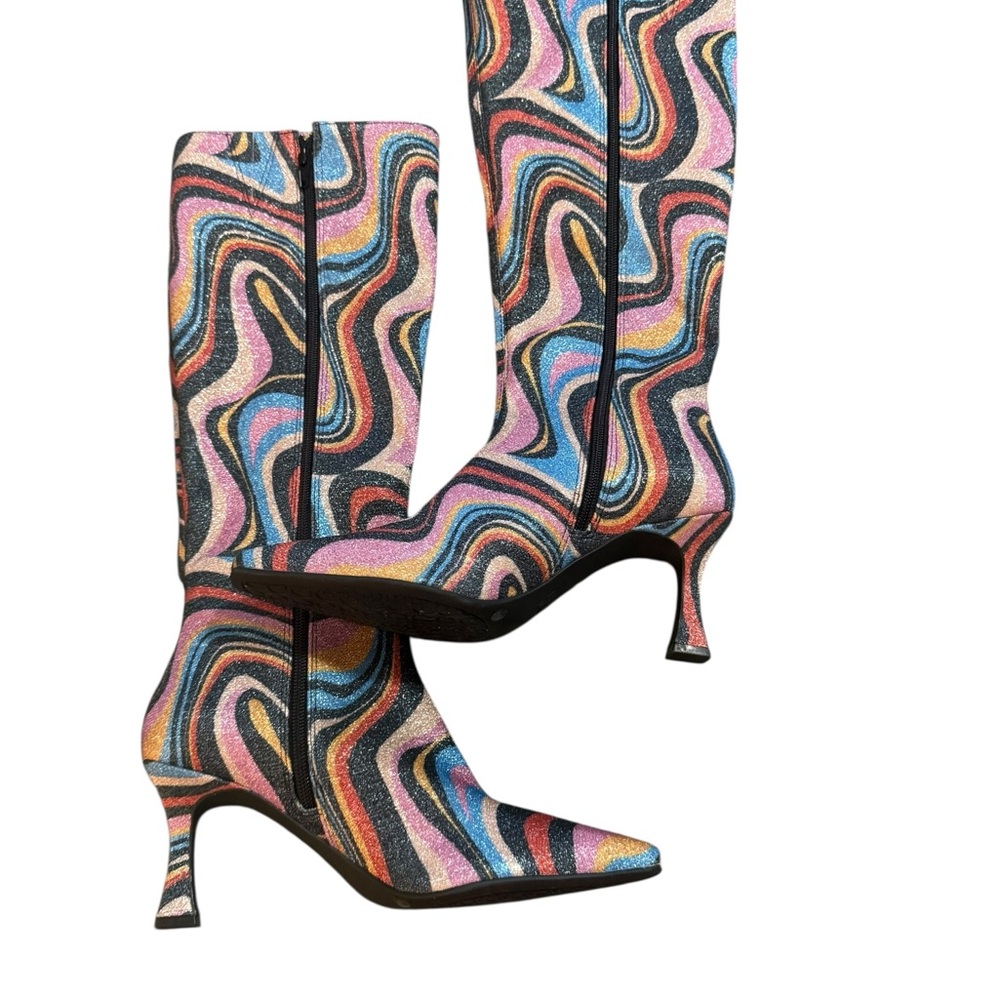 Gianni Bini Multicolor Glitter Swirl Knee-High Heeled Boots